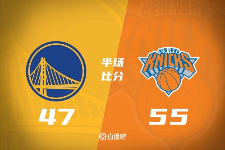 半场战报：勇士47-55落后尼克斯 库里10中3得8分&布伦森砍17分