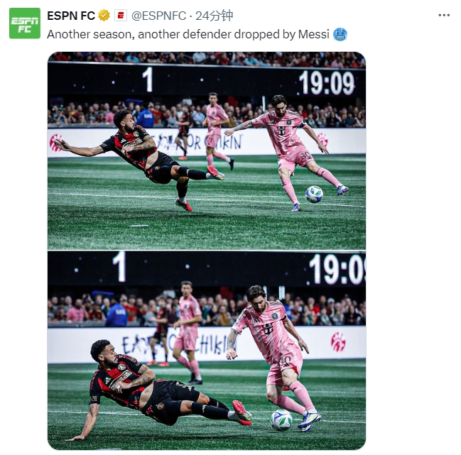 名场面记录！ESPN晒照：又一个赛季，又一名后卫被梅西扣倒